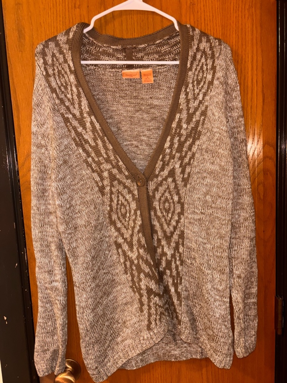 Northcrest Taupe and Olive Geometric V-Neck Cardigan